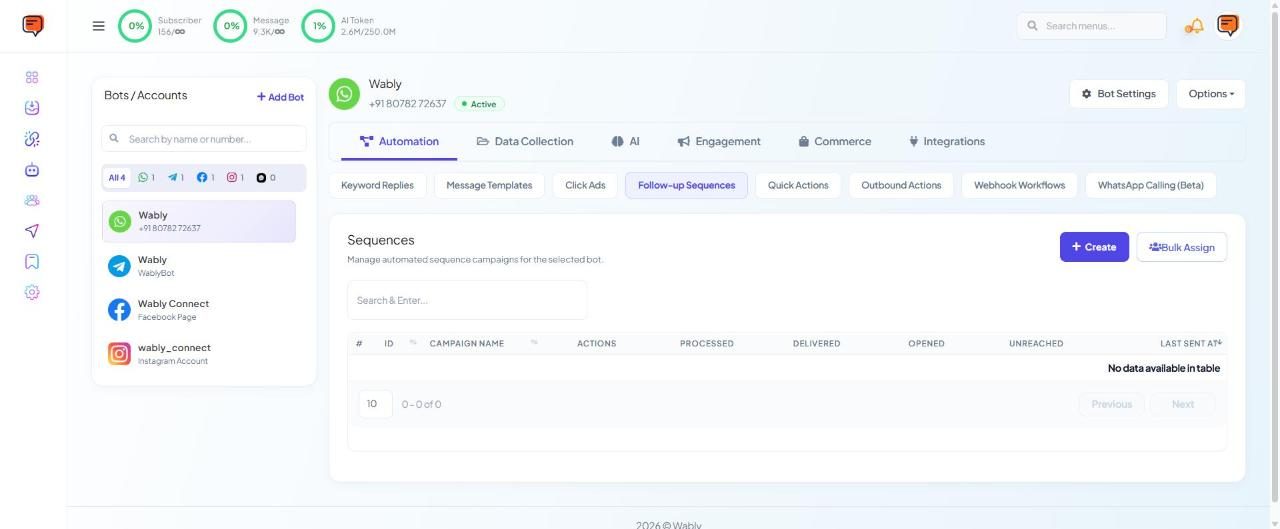 Automation → Follow-up Sequences — Create and Bulk Assign